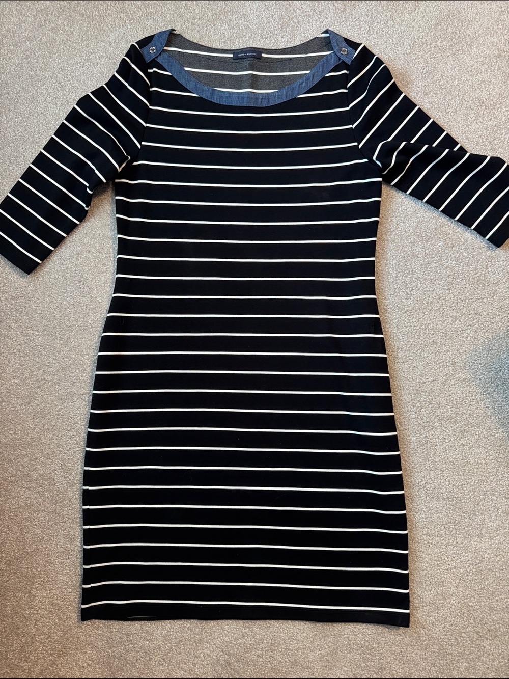 Tommy Hilfiger Black and White Striped Long Sleeve Dress